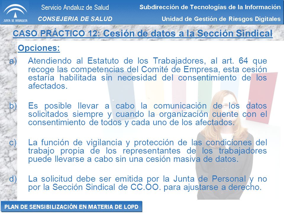 CASO PRÁCTICO 12: Cesión de datos a la Sección Sindical
