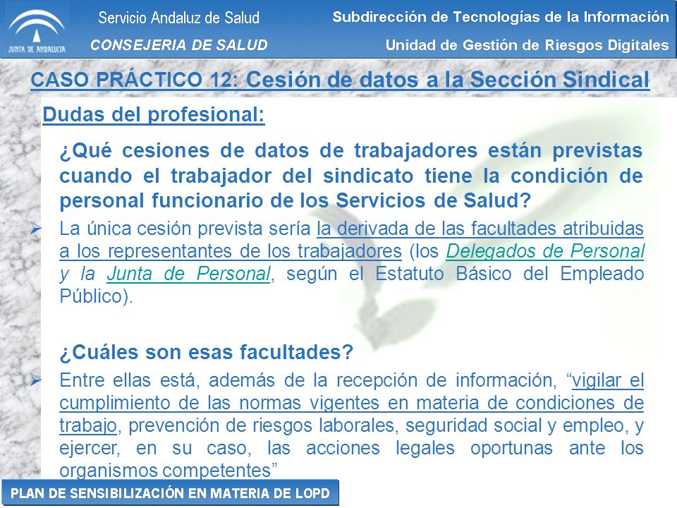 CASO PRÁCTICO 12: Cesión de datos a la Sección Sindical