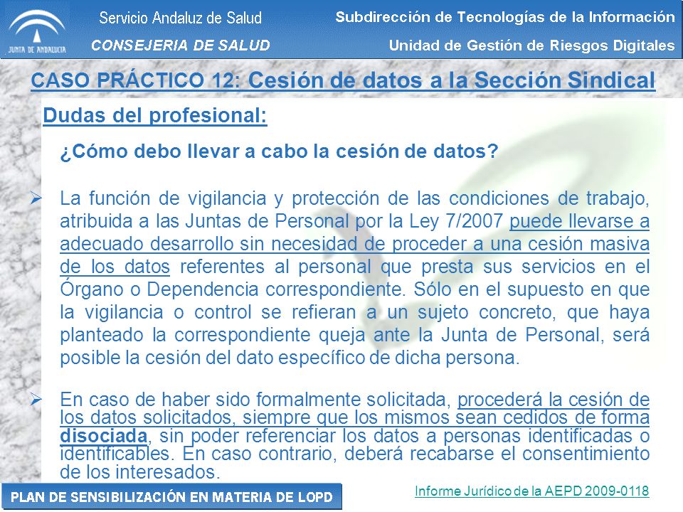 CASO PRÁCTICO 12: Cesión de datos a la Sección Sindical
