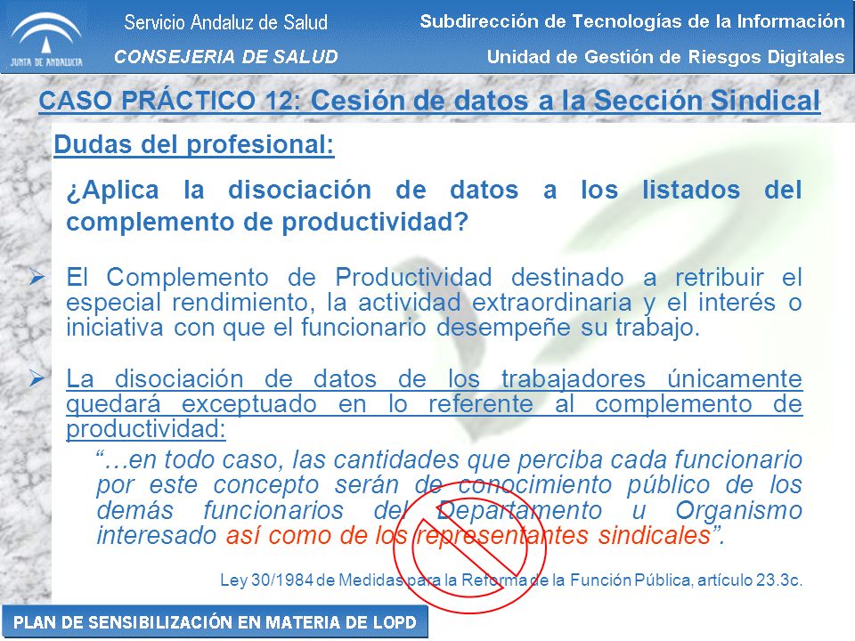 CASO PRÁCTICO 12: Cesión de datos a la Sección Sindical
