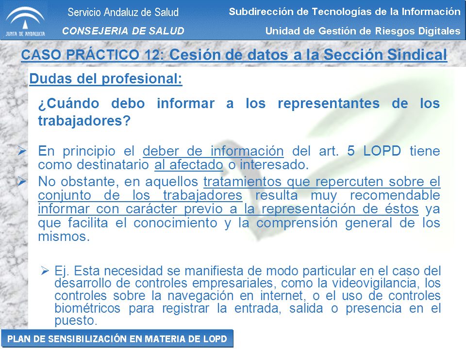 CASO PRÁCTICO 12: Cesión de datos a la Sección Sindical