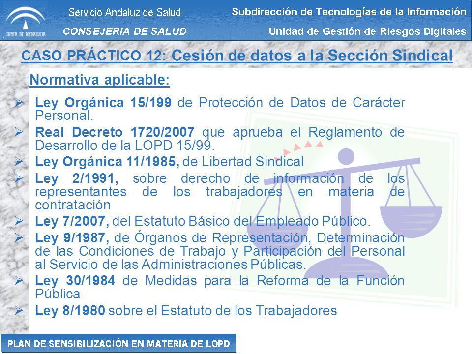 CASO PRÁCTICO 12: Cesión de datos a la Sección Sindical