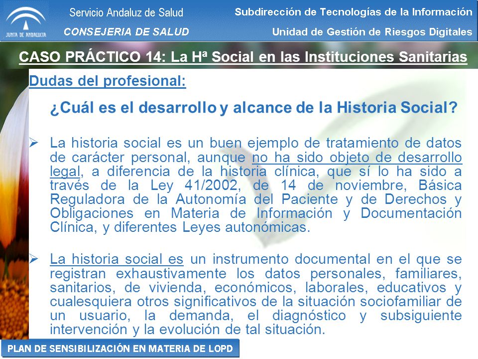 CASO PRÁCTICO 14: La Hª Social en las Instituciones Sanitarias