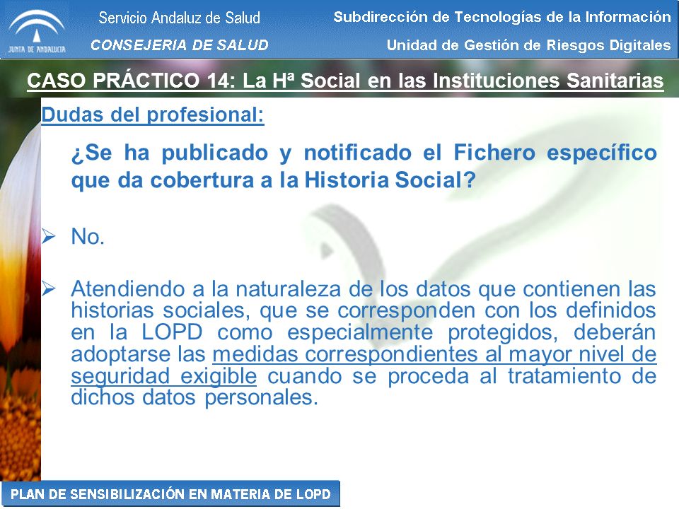 CASO PRÁCTICO 14: La Hª Social en las Instituciones Sanitarias