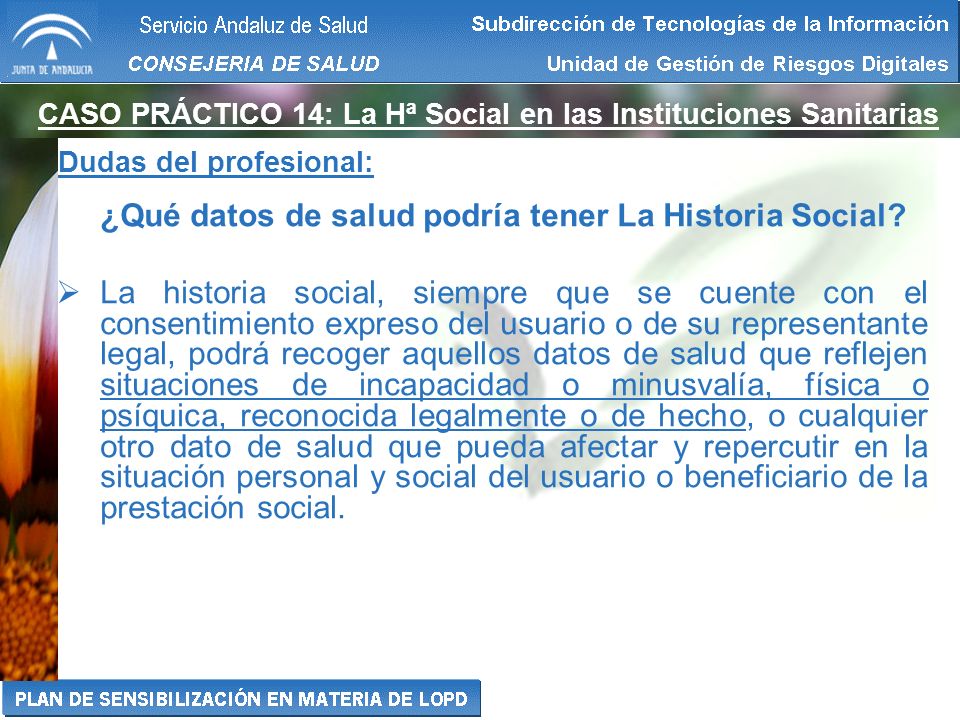CASO PRÁCTICO 14: La Hª Social en las Instituciones Sanitarias