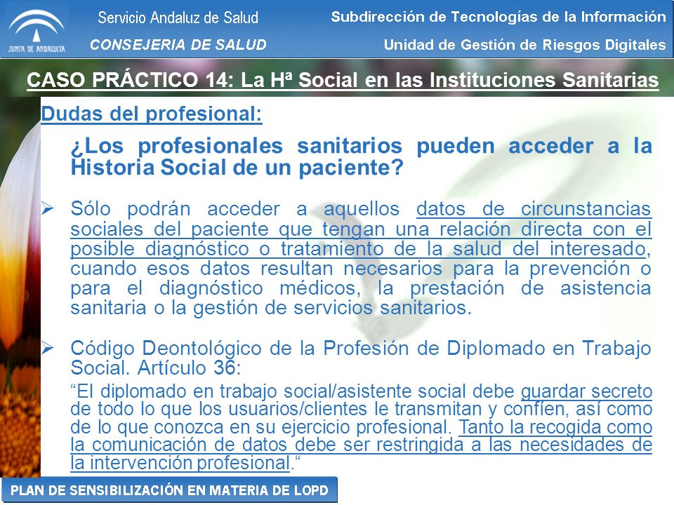 CASO PRÁCTICO 14: La Hª Social en las Instituciones Sanitarias