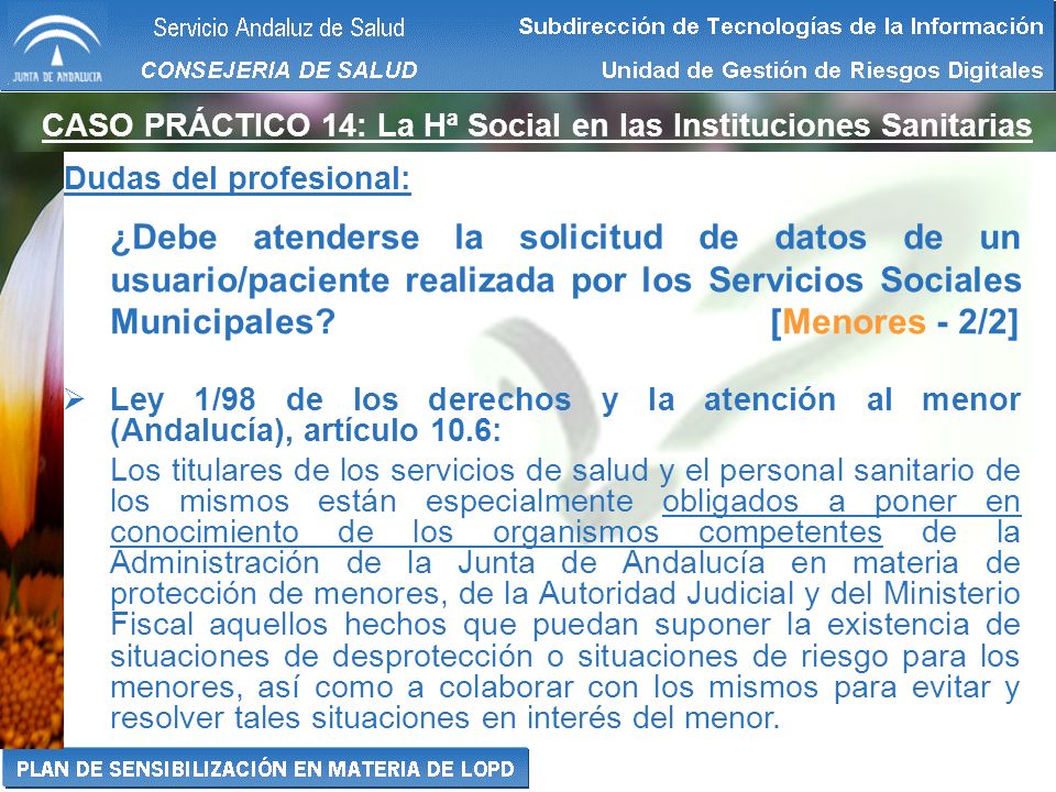 CASO PRÁCTICO 14: La Hª Social en las Instituciones Sanitarias
