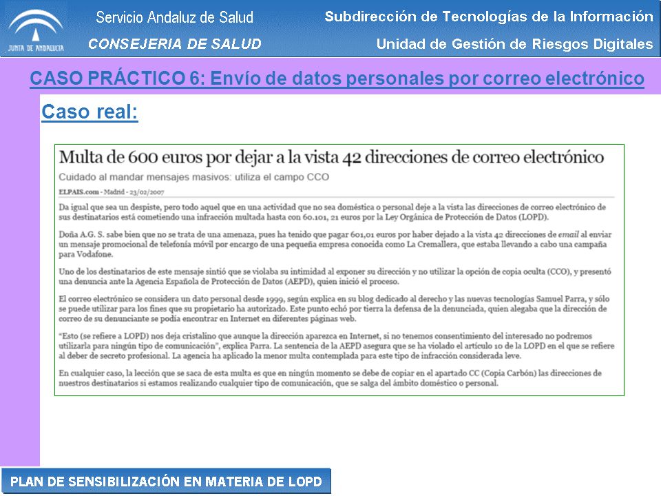 CASO PRÁCTICO 6: Envío de datos personales por correo electrónico