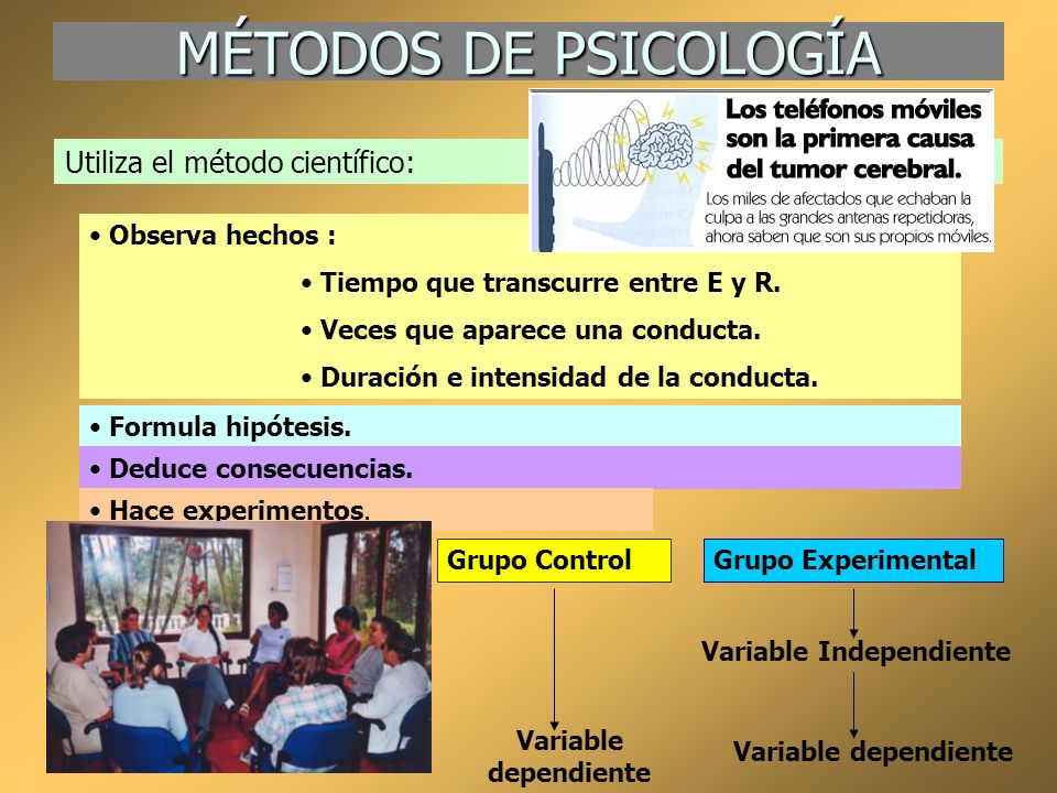 MÉTODOS DE PSICOLOGÍA Utiliza el método científico: Observa hechos :