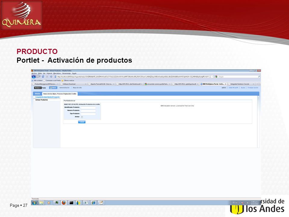PRODUCTO Portlet - Activación de productos