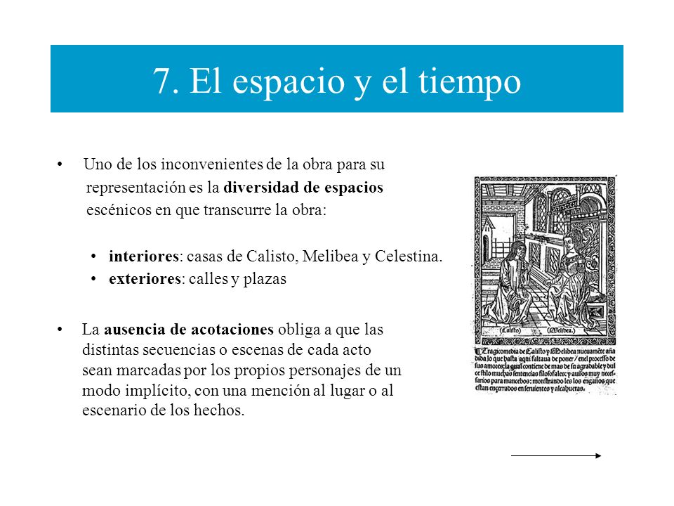 7. El espacio y el tiempo Uno de los inconvenientes de la obra para su
