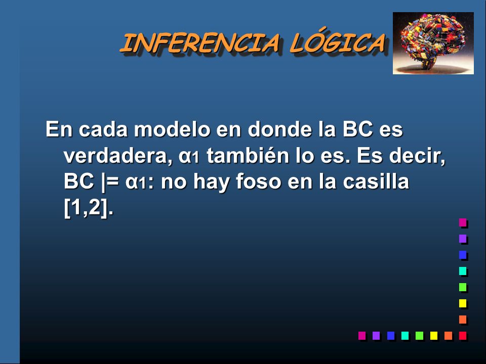 INFERENCIA LÓGICA En cada modelo en donde la BC es verdadera, α1 también lo es.