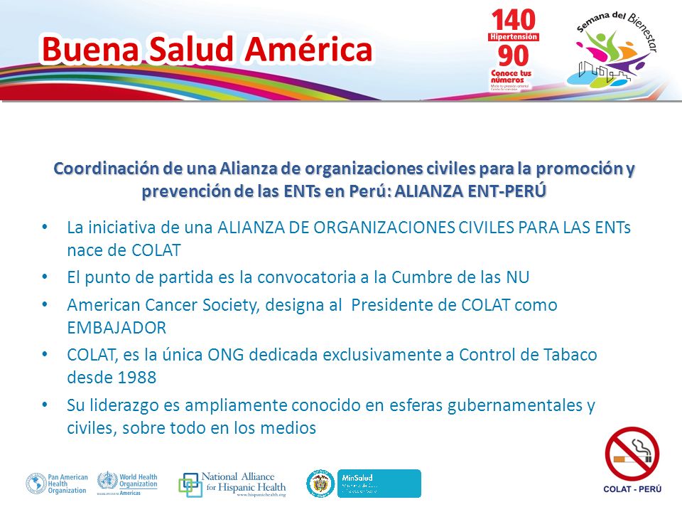 Coordinación de una Alianza de organizaciones civiles para la promoción y prevención de las ENTs en Perú: ALIANZA ENT-PERÚ