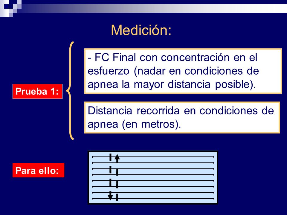 Medición: - FC Final con concentración en el esfuerzo (nadar en condiciones de apnea la mayor distancia posible).