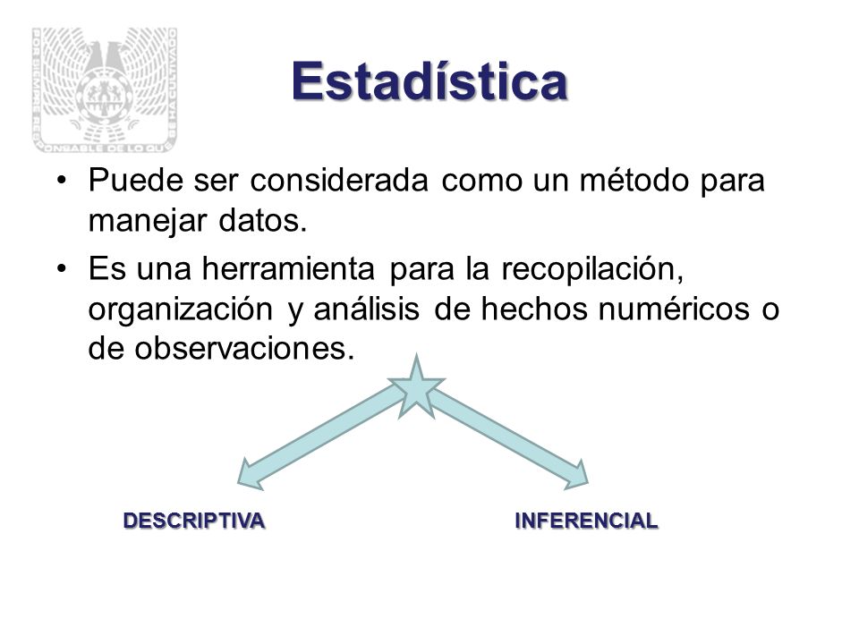 Estadística Puede ser considerada como un método para manejar datos.