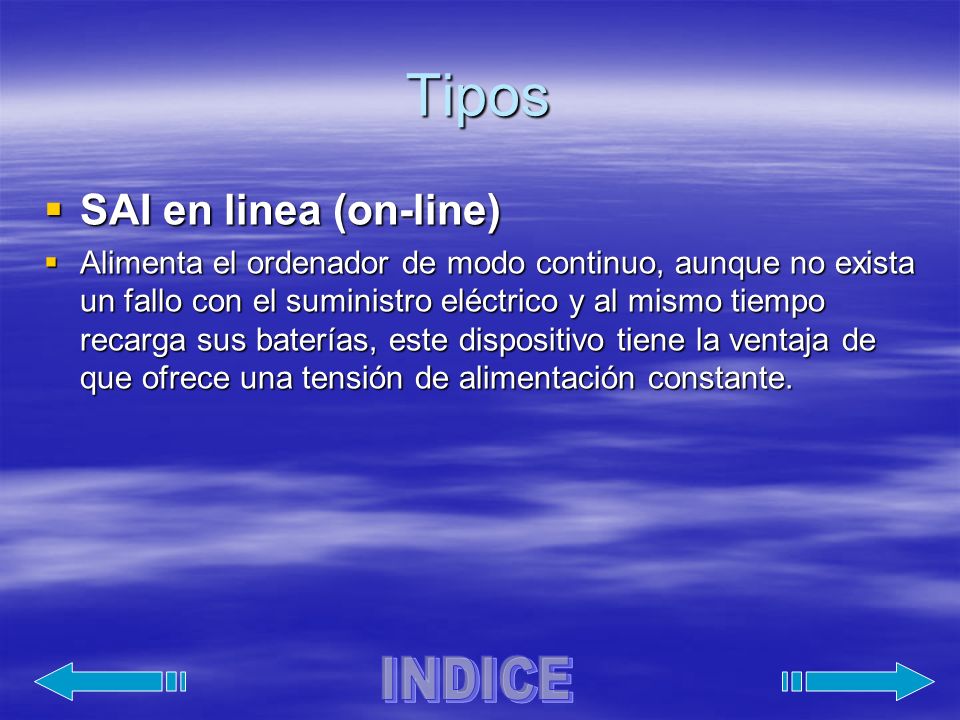 Tipos INDICE SAI en linea (on-line)