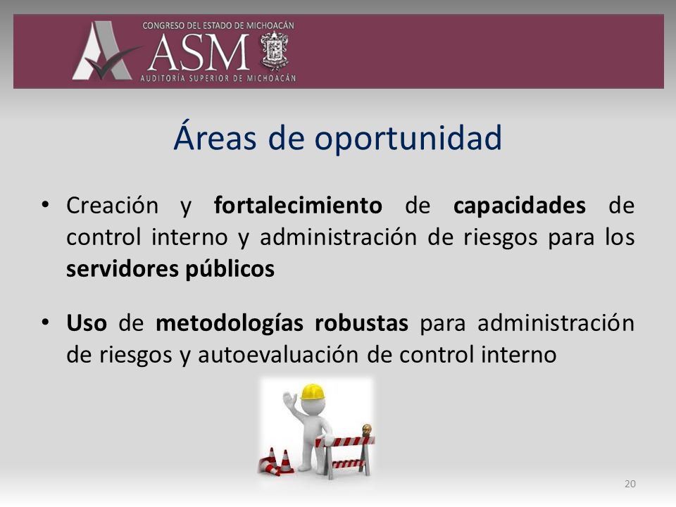 Áreas de oportunidad Creación y fortalecimiento de capacidades de control interno y administración de riesgos para los servidores públicos.