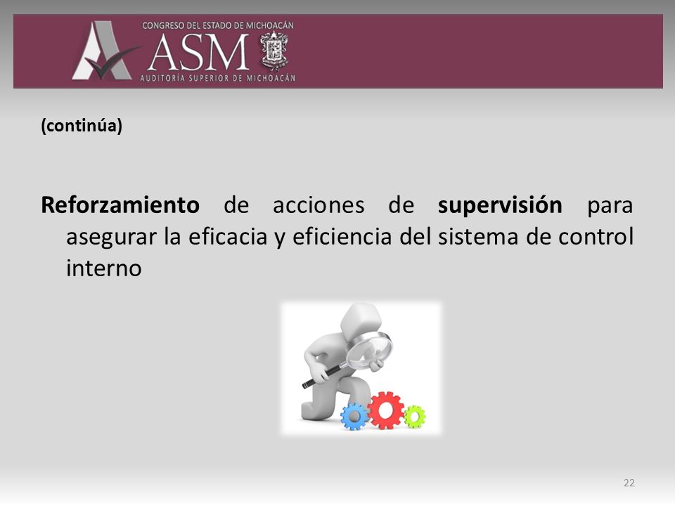 (continúa) Reforzamiento de acciones de supervisión para asegurar la eficacia y eficiencia del sistema de control interno.