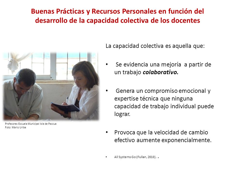 Buenas Prácticas y Recursos Personales en función del desarrollo de la capacidad colectiva de los docentes
