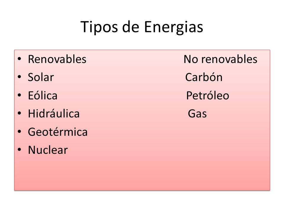 Tipos de Energias Renovables No renovables Solar Carbón