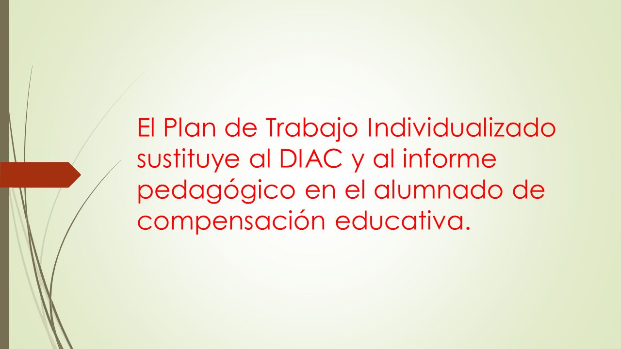 El Plan de Trabajo Individualizado sustituye al DIAC y al informe pedagógico en el alumnado de compensación educativa.