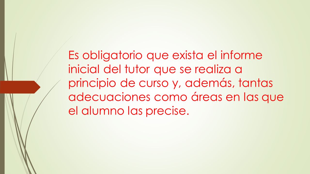 Es obligatorio que exista el informe inicial del tutor que se realiza a principio de curso y, además, tantas adecuaciones como áreas en las que el alumno las precise.