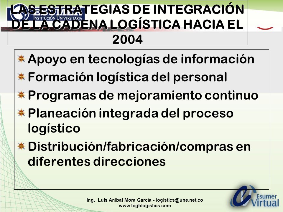 LAS ESTRATEGIAS DE INTEGRACIÓN DE LA CADENA LOGÍSTICA HACIA EL 2004