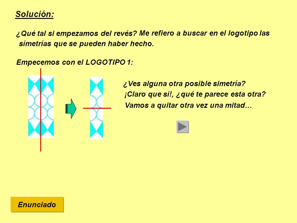 Solución: ¿Qué tal si empezamos del revés Me refiero a buscar en el logotipo las símetrías que se pueden haber hecho.