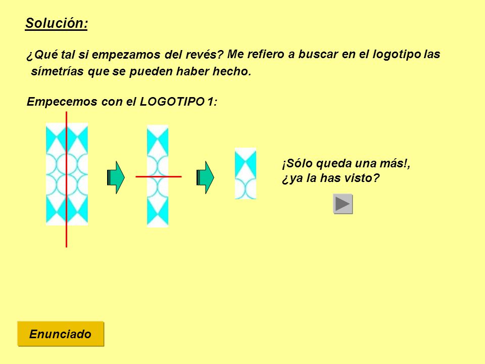 Solución: ¿Qué tal si empezamos del revés Me refiero a buscar en el logotipo las símetrías que se pueden haber hecho.