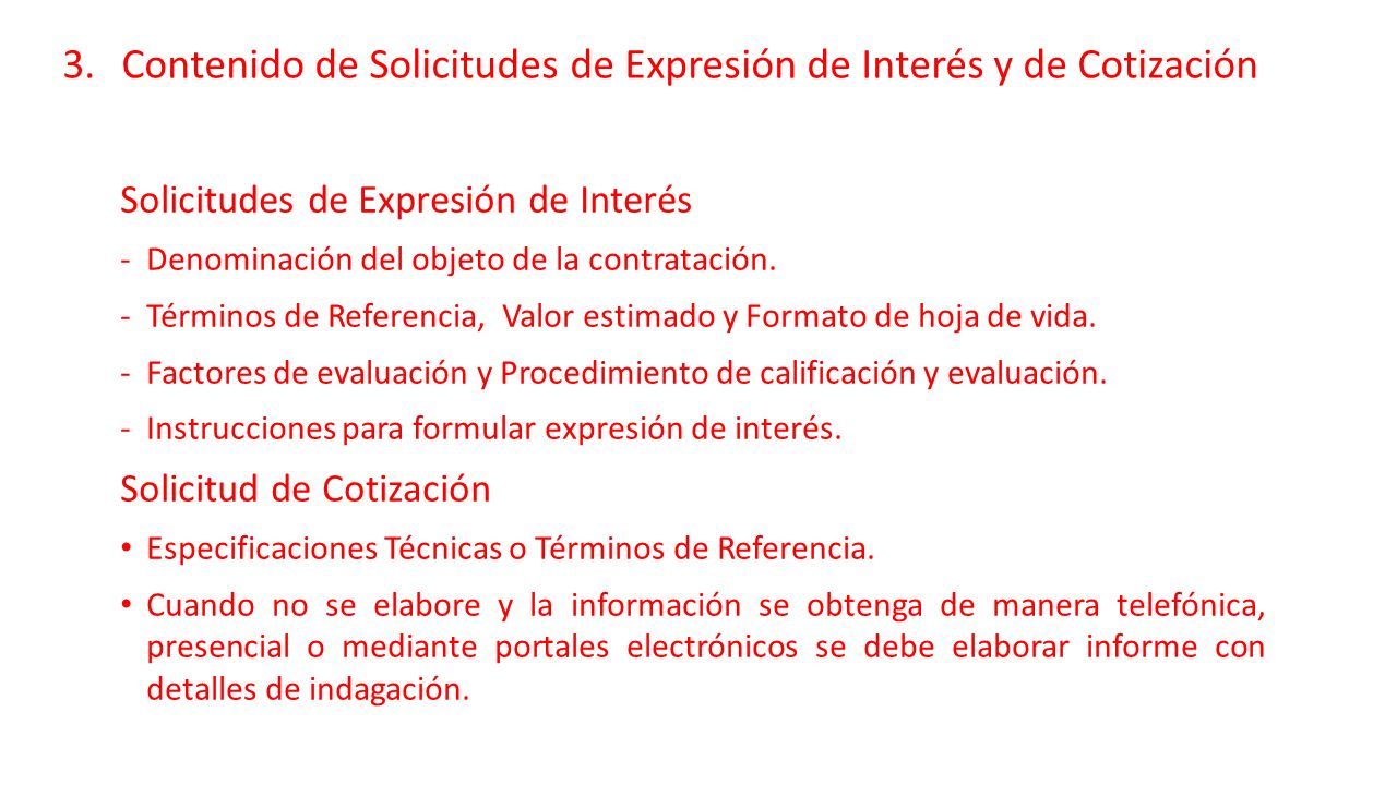 Contenido de Solicitudes de Expresión de Interés y de Cotización