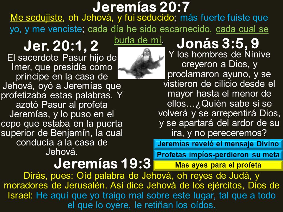 Jeremías 20:7 Jonás 3:5, 9 Jer. 20:1, 2 Jeremías 19:3