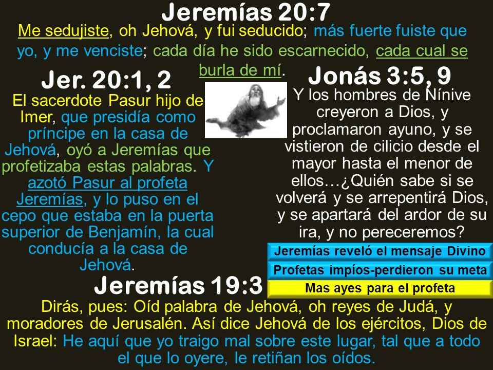 Jeremías 20:7 Jonás 3:5, 9 Jer. 20:1, 2 Jeremías 19:3