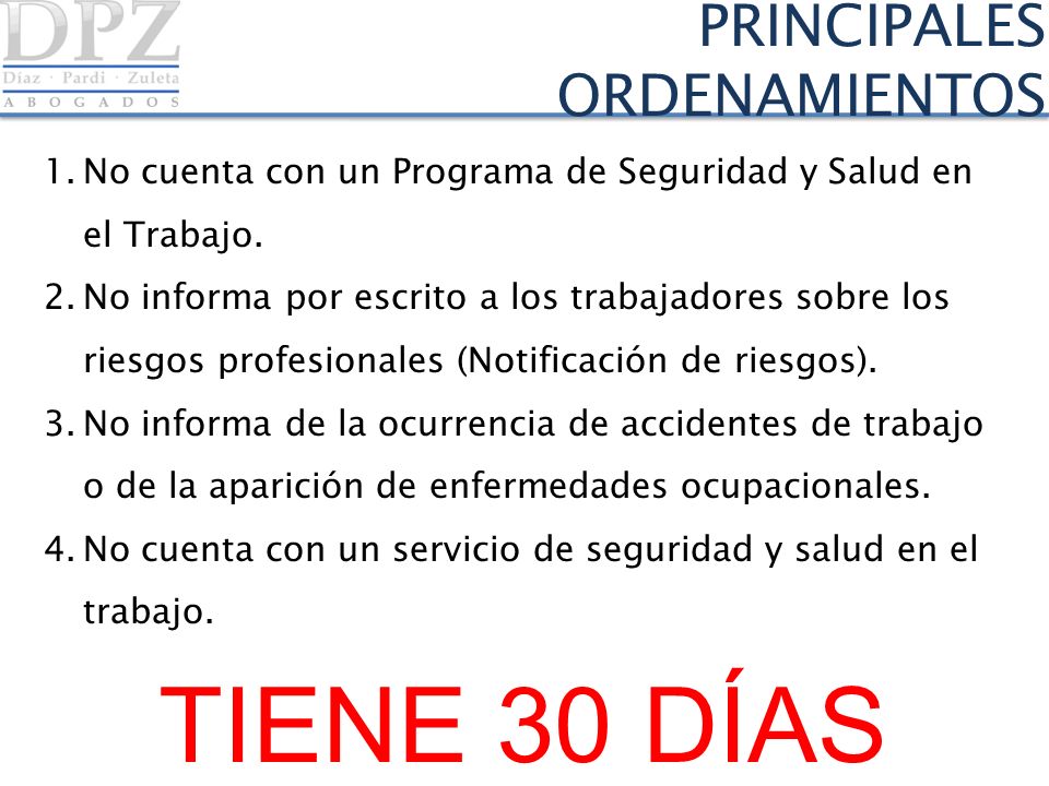 TIENE 30 DÍAS PRINCIPALES ORDENAMIENTOS