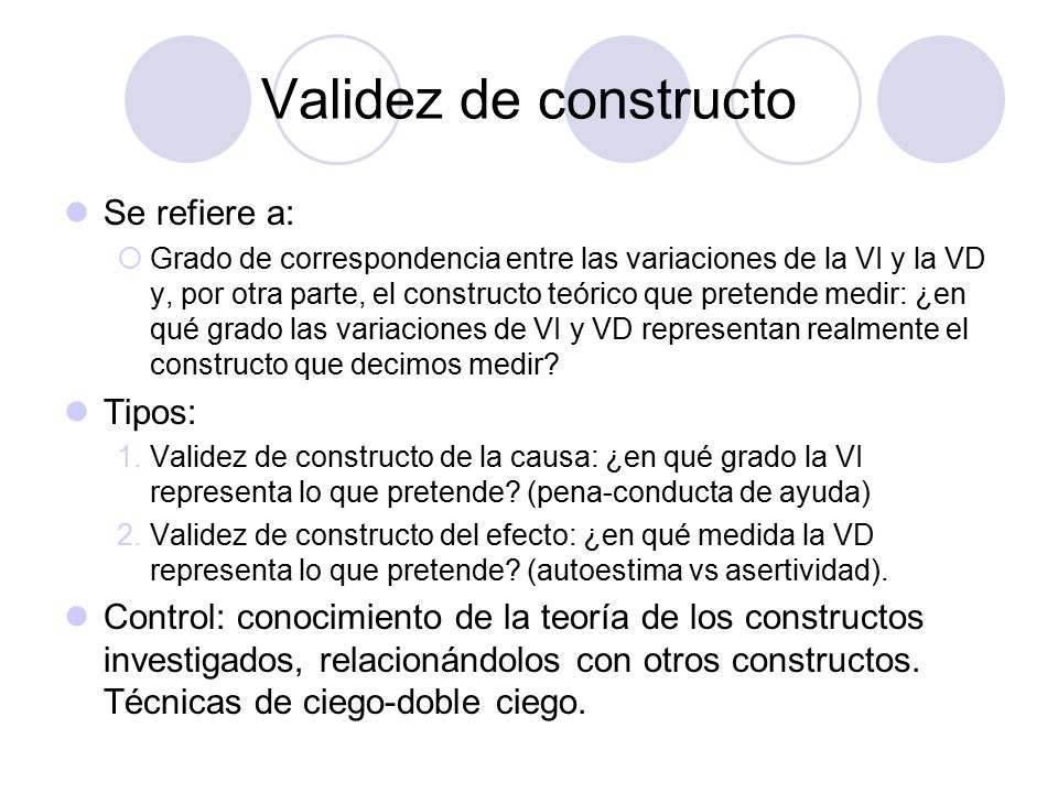 Validez de constructo Se refiere a: Tipos: