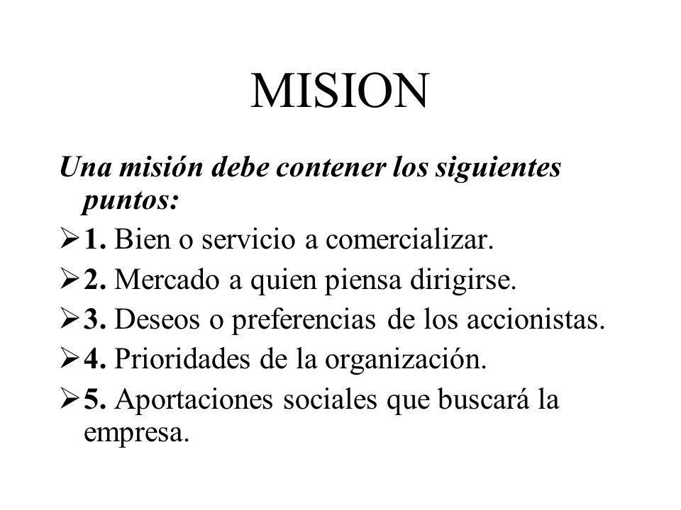 MISION Una misión debe contener los siguientes puntos: