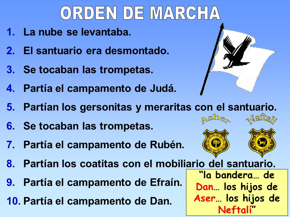 la bandera… de Dan… los hijos de Aser… los hijos de Neftalí