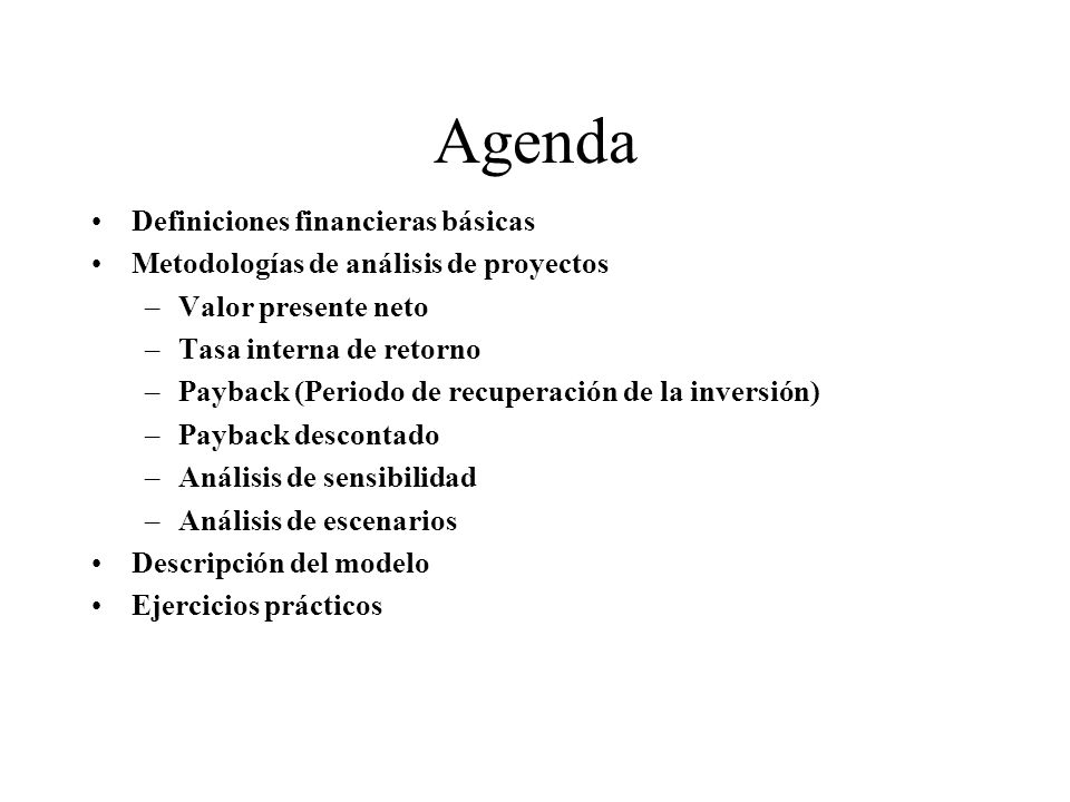 Agenda Definiciones financieras básicas
