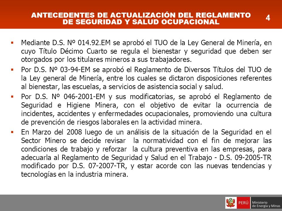 ANTECEDENTES DE ACTUALIZACIÓN DEL REGLAMENTO DE SEGURIDAD Y SALUD OCUPACIONAL