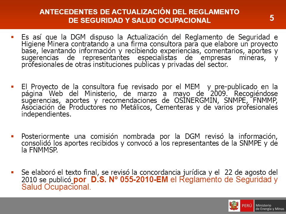 ANTECEDENTES DE ACTUALIZACIÓN DEL REGLAMENTO DE SEGURIDAD Y SALUD OCUPACIONAL