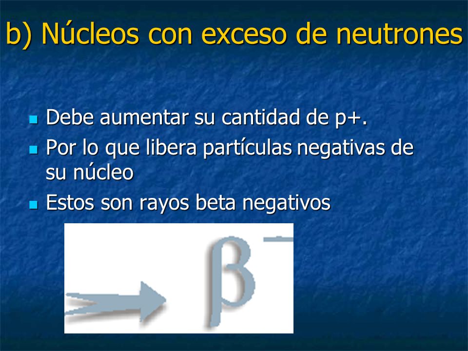 b) Núcleos con exceso de neutrones