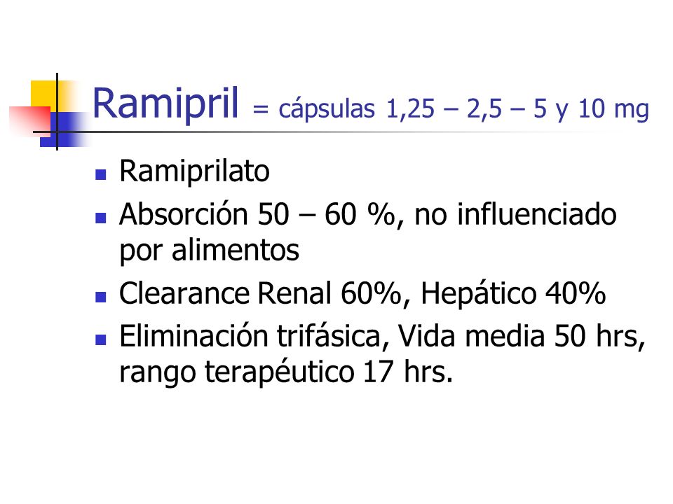 Ramipril = cápsulas 1,25 – 2,5 – 5 y 10 mg