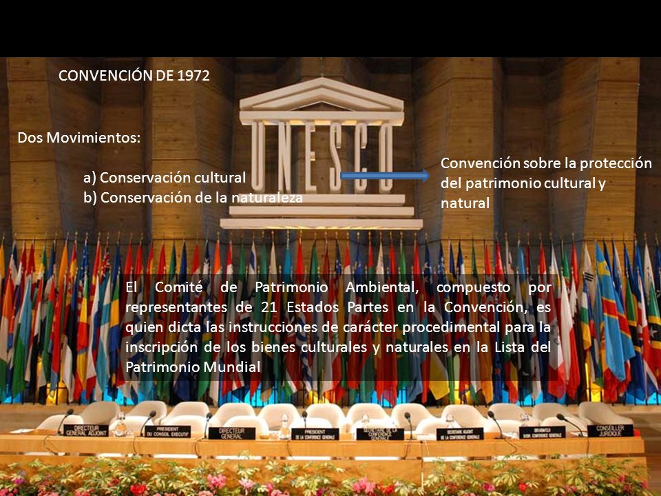 CONVENCIÓN DE 1972 Dos Movimientos: a) Conservación cultural. b) Conservación de la naturaleza.