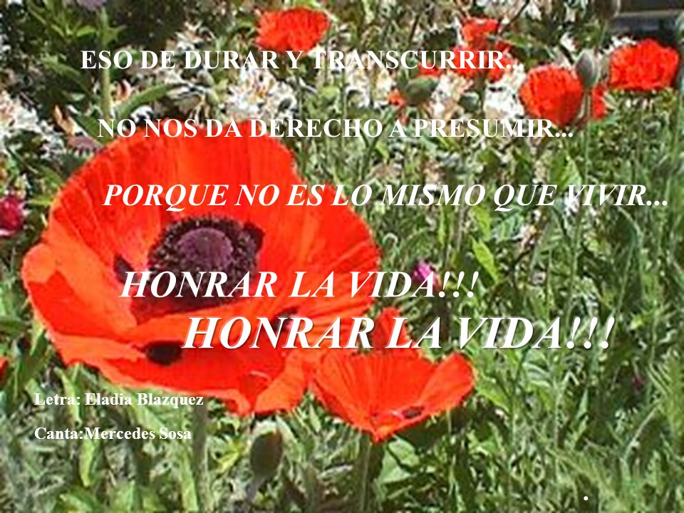 HONRAR LA VIDA!!! HONRAR LA VIDA!!! PORQUE NO ES LO MISMO QUE VIVIR...