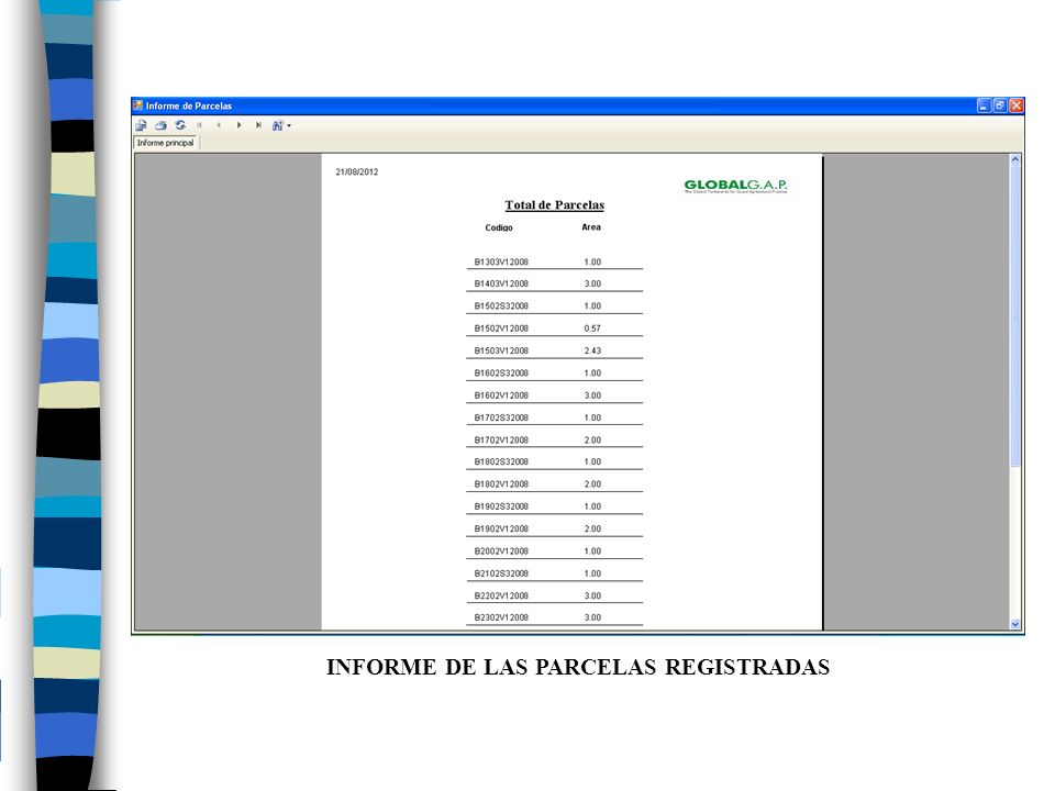 INFORME DE LAS PARCELAS REGISTRADAS