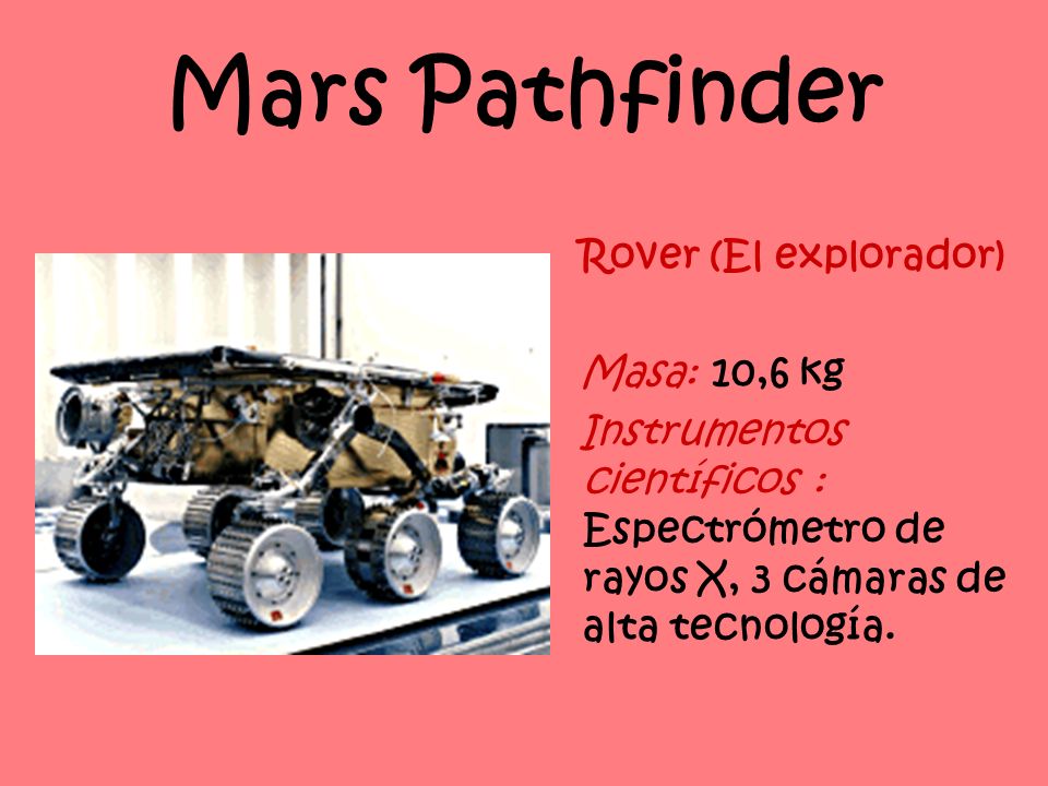 Mars Pathfinder Rover (El explorador) Masa: 10,6 kg