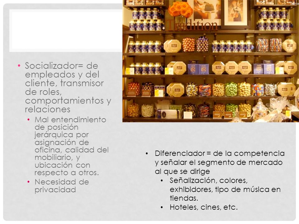 Socializador= de empleados y del cliente, transmisor de roles, comportamientos y relaciones