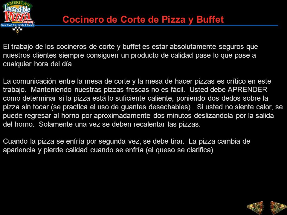 Cocinero de Corte de Pizza y Buffet