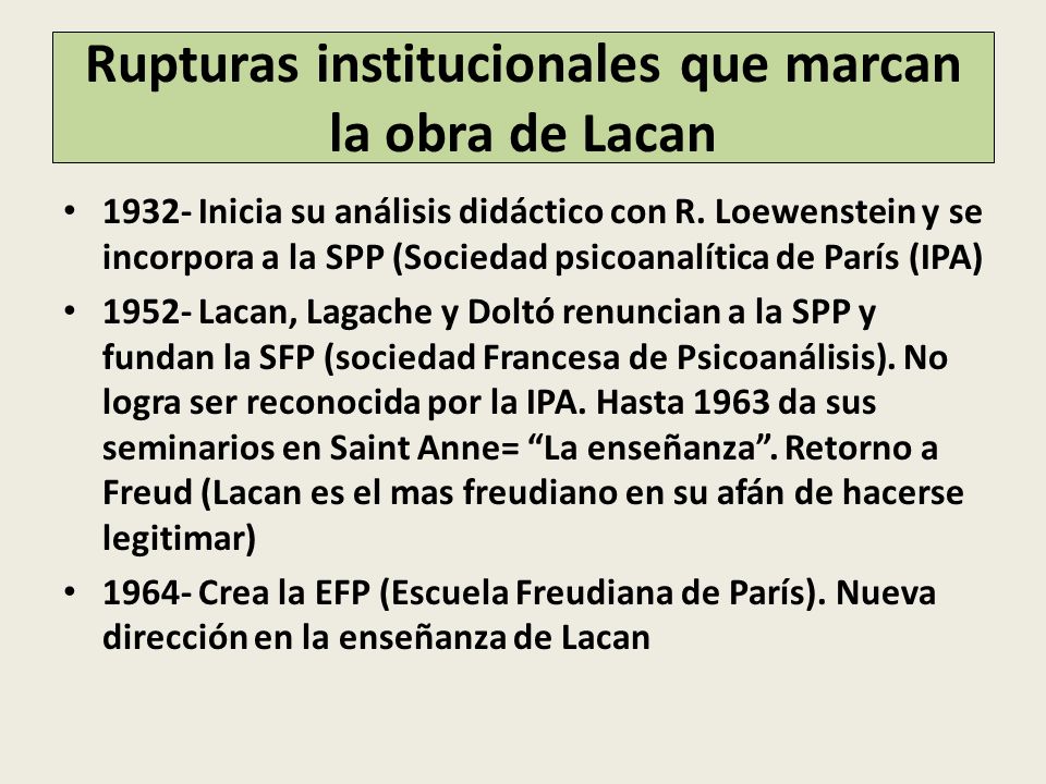 Rupturas institucionales que marcan la obra de Lacan