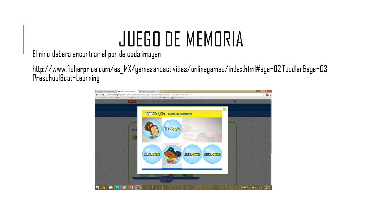 Juego de memoria El niño deberá encontrar el par de cada imagen