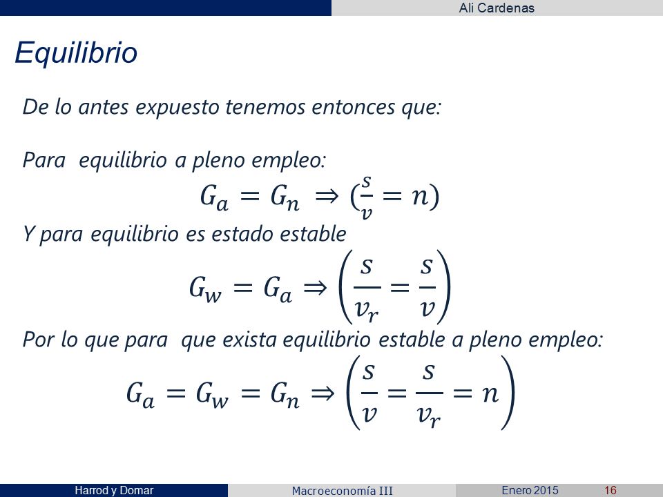 Equilibrio 𝐺 𝑎 = 𝐺 𝑛 ⇒( 𝑠 𝑣 =𝑛) 𝐺 𝑤 = 𝐺 𝑎 ⇒ 𝑠 𝑣 𝑟 = 𝑠 𝑣